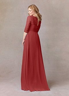 Azazie Leonine Mother of the Bride Dresses Rust A-Line Scoop lace Chiffon Dress image4