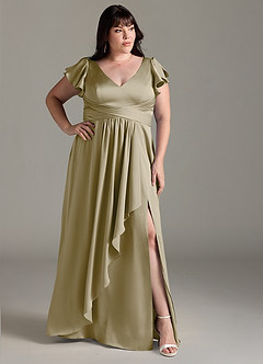 Azazie Omari Bridesmaid Dresses Moss Green A-Line Stretch Satin Dress image9