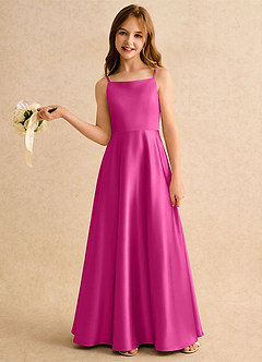 Azazie Joella Girls Formal Flower Girl Dresses Fuchsia A-Line Pleated Stretch Satin Dress image2