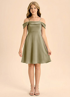 Azazie Anselie Junior Klä av A-Line i Stretch Satin Plisserad image3