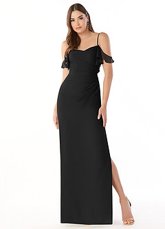 Azazie Emeralda Bridesmaid Dresses Black Sheath Off the Shoulder Chiffon Dress image3