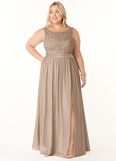 Azazie Elly Bridesmaid Dresses Taupe A-Line Lace Scoop Neck Chiffon Dress image7