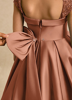 Azazie Genie Flower Girl Dresses Bronzer Ball-Gown Off the Shoulder Matte Satin Dress image5