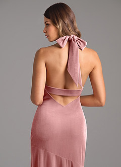 Azazie Drita Robes de demoiselle d'honneur Robe Trapèze en velours Plissée Rose Poussiéreuse image7