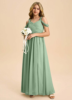 Azazie Lianne Junior Matcha A-Line Off the Shoulder Chiffon Dress image1