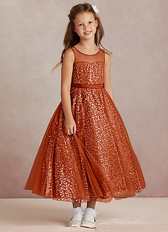 Azazie Siwa Flower Girl Dresses Paprika A-Line Beaded Tulle Dress image2