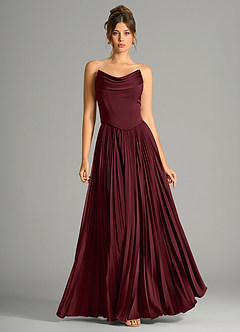 Azazie Saedra Bridesmaid Dresses Cabernet A-Line Corset Stretch Satin Dress image5