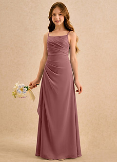 Azazie Cannoli Girls Formal Robe Demoiselle D'honneur Fillette Robe Trapèze en Mousseline de soie Plissée Rose Du Désert image3