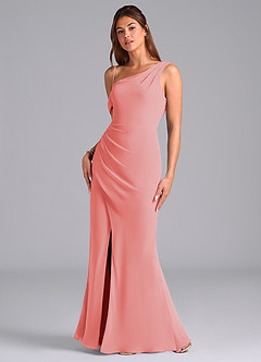 Azazie Madelyn Bridesmaid Dresses Coral Mermaid Off the Shoulder Chiffon Convertible Dress image5