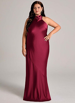 Azazie Velli Bridesmaid Dresses Burgundy Mermaid High Neck Stretch Satin Dress image6
