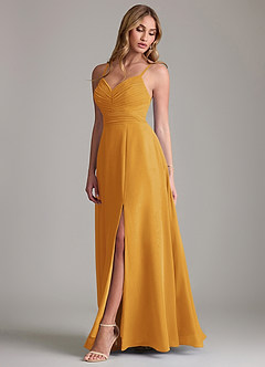 Azazie Terese Bridesmaid Dresses Butterscotch A-Line Pleated Chiffon Dress image4