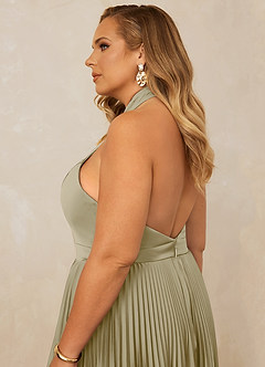 Christian Siriano Bridal for Azazie 1007 Bridesmaid Dresses Moss Green A-Line Pleated Stretch Satin Dress image9