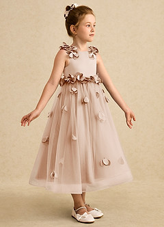 Azazie Atta vestidos de niña de las flores Vestido de Rosa Inglesa de Tul de Corte En A con Hombro unilateral image3