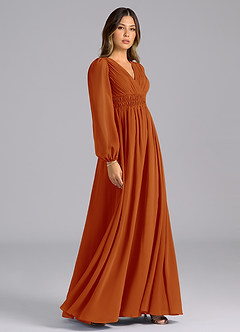 Azazie Palerma Abiti da Damigella Abito A-Line in Chiffon Manica Lunga Paprika image5