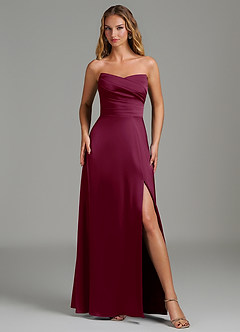 Azazie Niveah Bridesmaid Dresses Mulberry A-Line Strapless Stretch Satin Convertible Dress image2