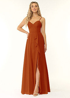 Azazie Naeem Bridesmaid Dresses Paprika A-Line V-Neck Ruffle Chiffon Dress image1