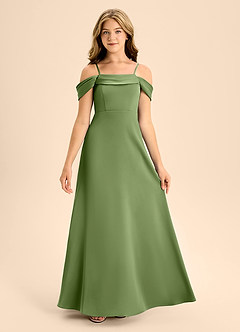 Azazie Anselie Junior Juniper A-Line Off the Shoulder Stretch Satin Dress image7