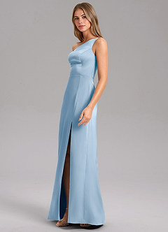 Azazie Phaedra Bridesmaid Dresses Powder Blue A-Line One Shoulder Stretch Satin Dress image10
