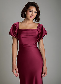 Azazie Lea Kleider zum Anprobieren zu Hause Wandelbar Meerjungfrau-Linie Schulterfrei Stretch-Satin Kleid Burgunderrot image7