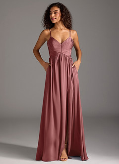 Azazie Alia Bridesmaid Dresses Amethyst A-Line Pleated Stretch Satin Dress image13