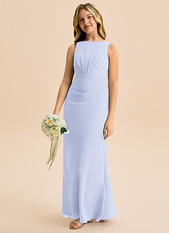 Azazie Floris Junior Vestido de Lavanda de Gasa de Corte en A con Plisado image1