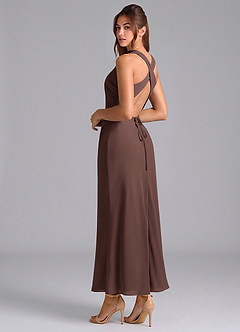 Azazie Evadne Bridesmaid Dresses Ganache Sheath Pleated Chiffon Dress image2