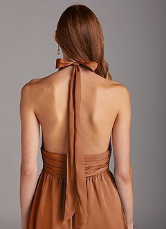 Azazie Oli Bridesmaid Dresses Copper Pleated Stretch Satin Jumpsuit image5