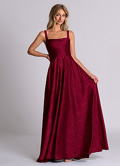 Azazie Shaude 신부 들러리 드레스 A라인 주름진 자카드 바닥 길이 드레스 image1