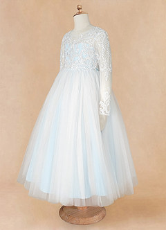 Azazie Elodie Robe Demoiselle D'honneur Fillette Robe Princesse en Dentelle Ivoire Bleu Ciel image12