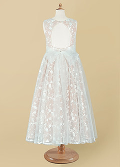 Azazie Darcey Flower Girl Dresses Diamond White Blushing Pink A-Line Lace Dress image9