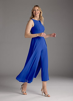 Azazie Anitta Mother of the Bride Dresses Royal Blue Jumpsuit/Pantsuit Pleated Stretch Crepe Dress image4