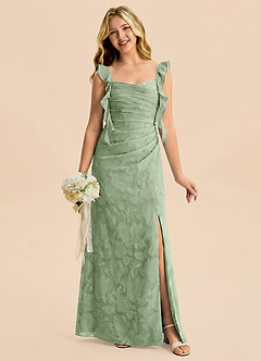 Azazie Jessamine Junior Meerjungfrau-Linie Herzausschnitt Blumen-Burnout Kleid Staubiger Salbeigrün image1