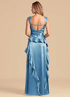 Azazie Sloane Bridesmaid Dresses Steel Blue A-Line Sweetheart Neckline Metallic Satin Dress image6