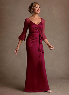 Azazie Nampa Mother of the Bride Dresses Burgundy Sheath Pleated Mesh Dress image4