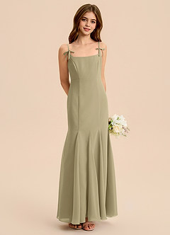 Azazie Evey Junior Vestido de Musgo Verde de Gasa de Corte Sirena con Plisado image1