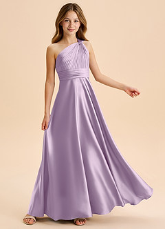 Azazie Charlize Junior Frosted Lilac A-Line Pleated Stretch Satin Dress image5