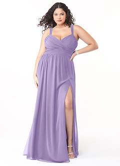 Azazie Aziza Bridesmaid Dresses Lilac A-Line V-Neck Pleated Chiffon Dress image7