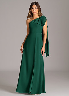 Azazie Tella Bridesmaid Dresses Emerald A-Line One Shoulder Chiffon Dress image2