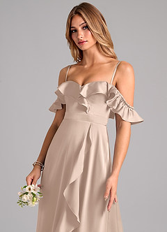 Azazie Lyra Bridesmaid Dresses English Rose A-Line Off the Shoulder Stretch Satin Convertible Dress image7