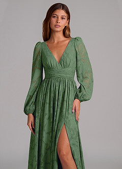 Azazie Norah Robes de demoiselle d'honneur Robe Trapèze en Blumen-Burnout Manche longue Eucalyptus image7