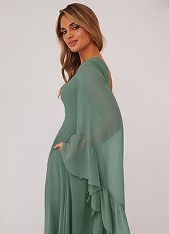 Barbie ♥ Azazie Bridesmaid Dresses Eucalyptus A-Line Long Sleeve Chiffon Dress image6