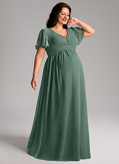 Azazie Verna Maternity Bridesmaid Dresses A-Line V-Neck Ruched Chiffon Floor-Length Dress image7