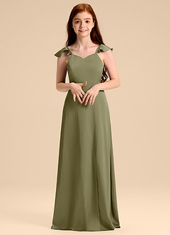 Azazie Everett Junior Abito A-Line in Raso Elasticizzato Fiocco Pistacchio image4