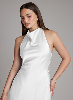 Azazie Sahara Suknie dla druhen Linia A Pofałdowany Satyna elastyczna Do ziemi Sukienka image7