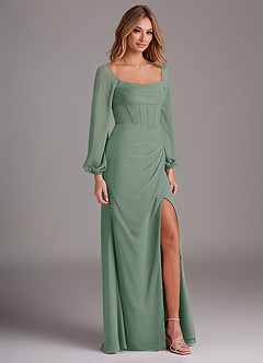 Azazie Charissa Bridesmaid Dresses Silver Sage Sheath Long Sleeve Chiffon Dress image5