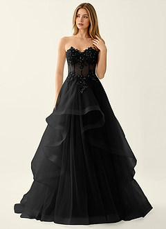 Anais Black Corset Lace Up Back Lace Ruffled Prom Dress image3