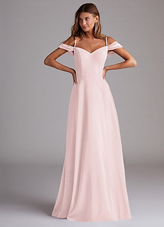 Azazie Marley Robes de demoiselle d'honneur Robe Trapèze Convertible en Mousseline de soie Épaule décolletée Rose Pâle image4