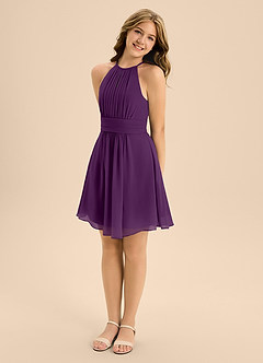 Azazie Bonnie Junior Grape A-Line Pleated Chiffon Dress image4