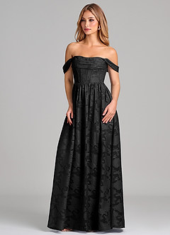 Azazie Hattie Final Sale Black A-Line Corset Floral Burnout Dress image3