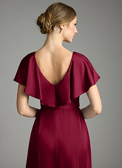 Azazie Lainey Vestidos de damas de honor Vestido de Borgoña de Satén Elástico de Corte en A con Con bolsillos image2